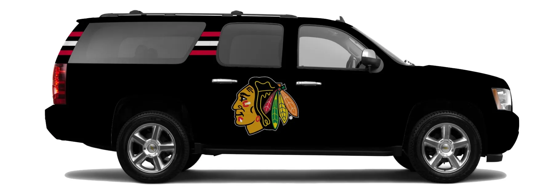 Vehicle wraps — Concept — passenger side, the black jersey and sock stripes